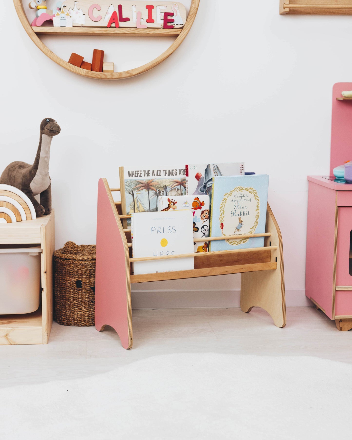 Holz Montessori Bücherregal Rosa